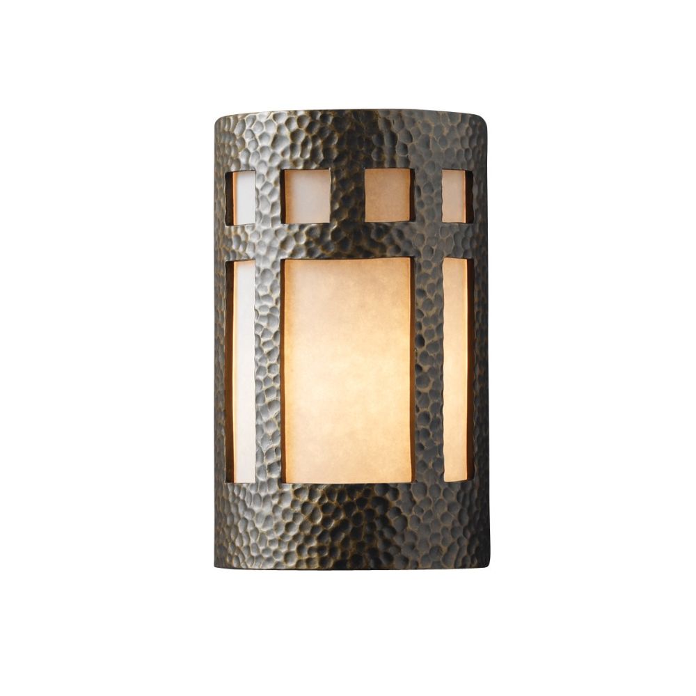 Justice Design Group CER-5340W-HMBR-LED1-1000 Small ADA LED Prairie Window - Closed Top (Outdoor) in Hammered Brass