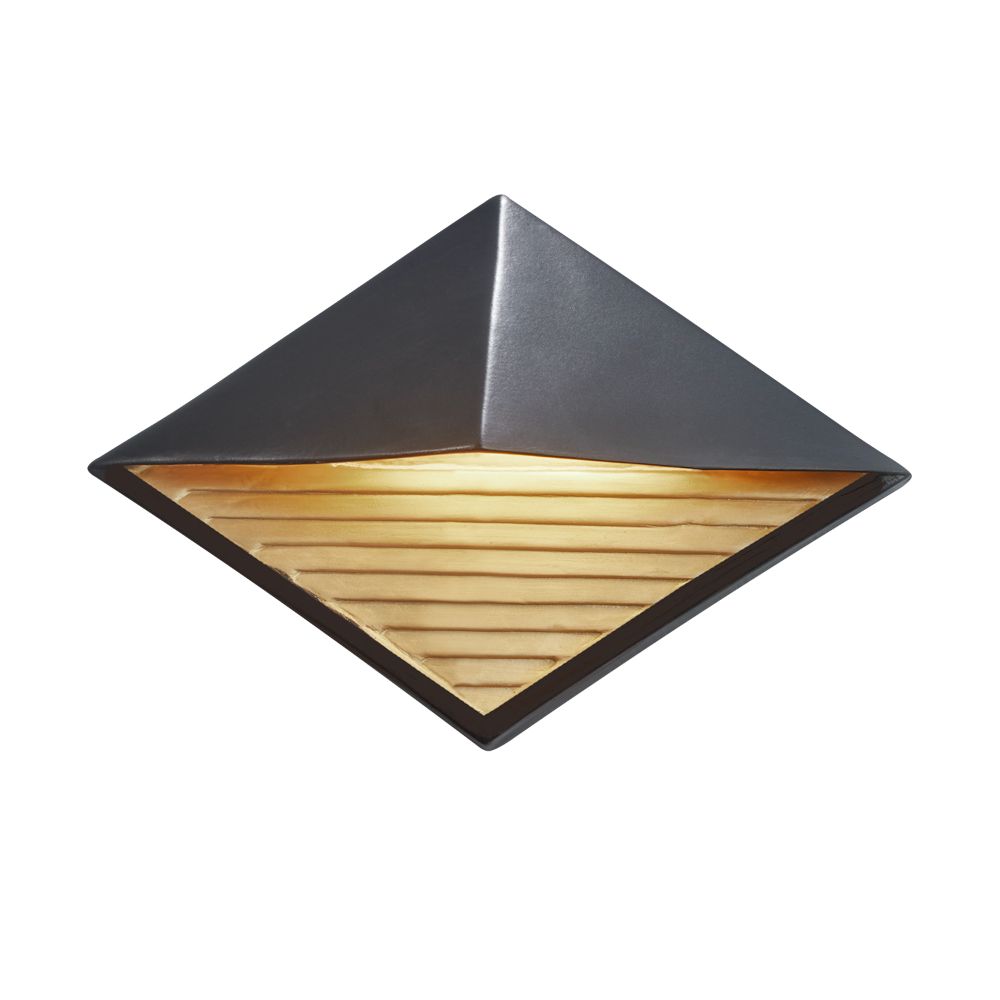 Justice Design Group CER-5600W-CBGD ADA Diamond Outdoor LED Wall Sconce (Downlight) in Carbon Matte Black With Champagne Gold Internal Finish