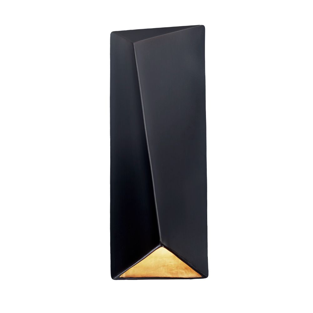 Justice Design Group CER-5897-CBGD Large Diagonal Rectangle LED Wall Sconce (Closed Top) in Carbon Matte Black With Champagne Gold Internal Finish