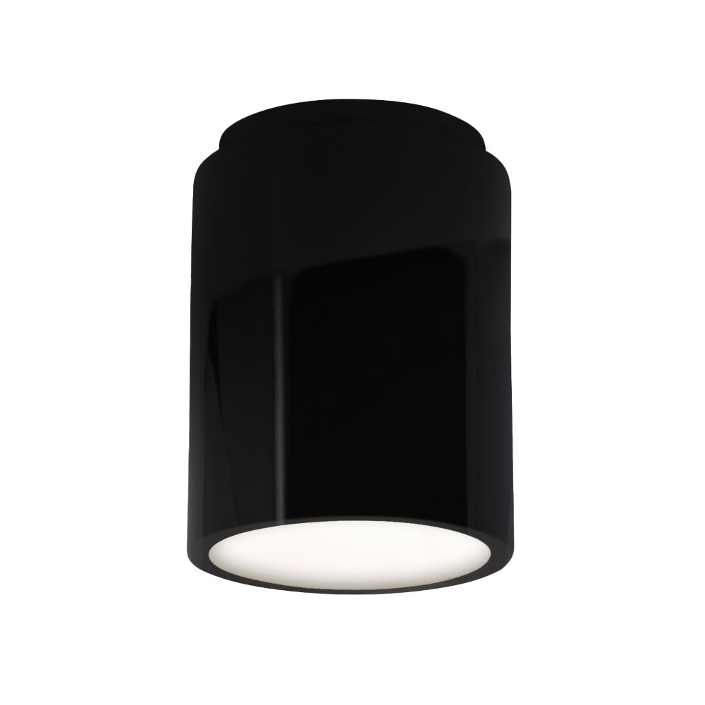 Justice Design Group CER-6100W-BKMT Cylinder Flush-Mount (Outdoor) in Gloss Black With Matte White Internal Finish