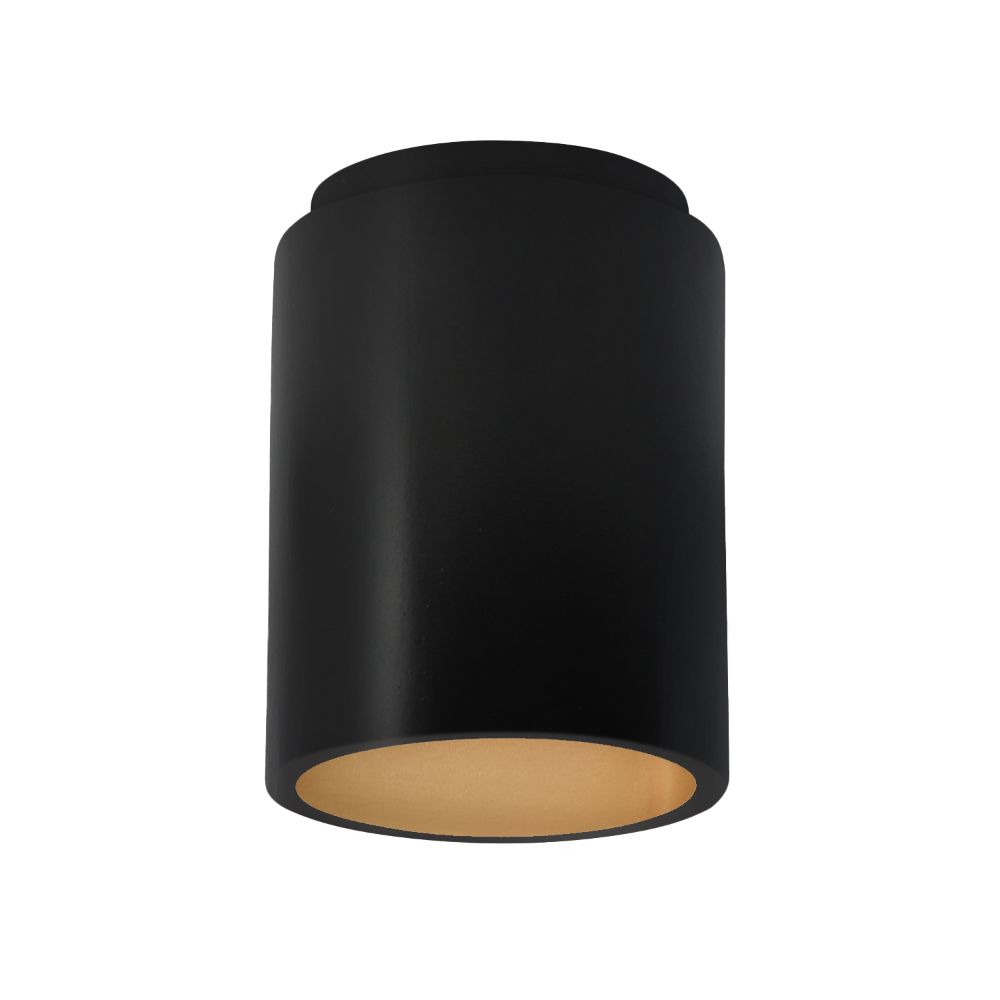 Justice Design Group CER-6100W-CBGD Cylinder Flush-Mount (Outdoor) in Carbon Matte Black With Champagne Gold Internal Finish