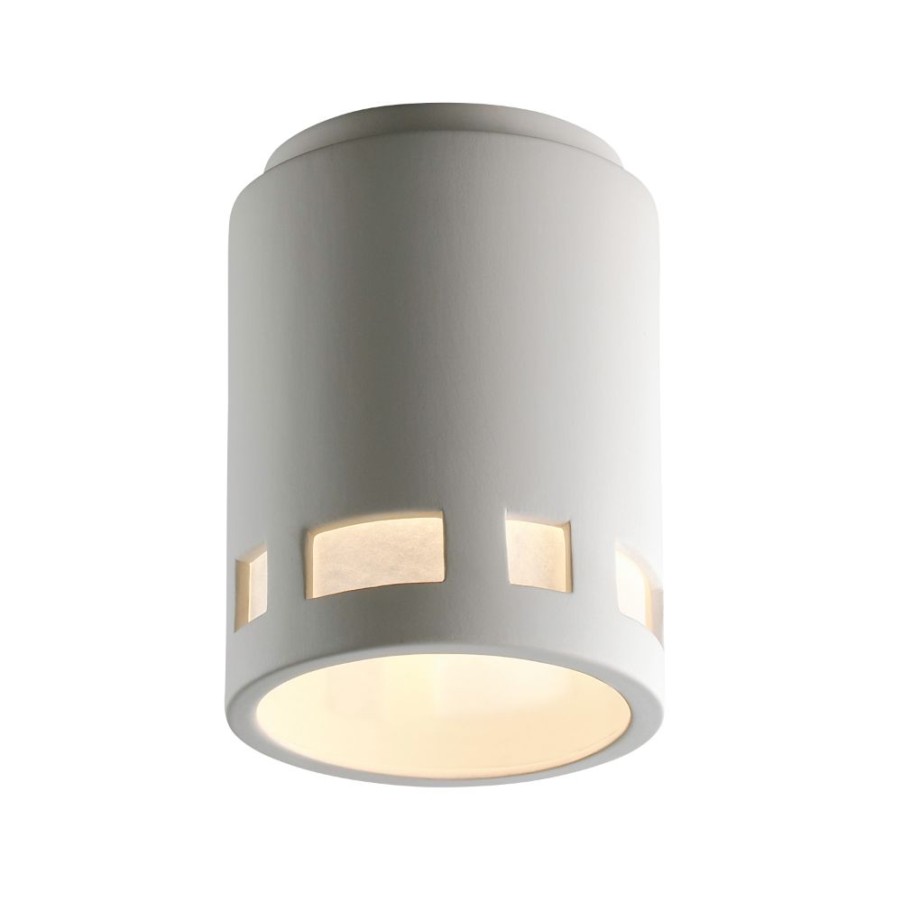 Justice Design Group CER-6107-PATR-LED1-1000 Cylinder W/ Prairie Window LED Flush-Mount in Rust Patina
