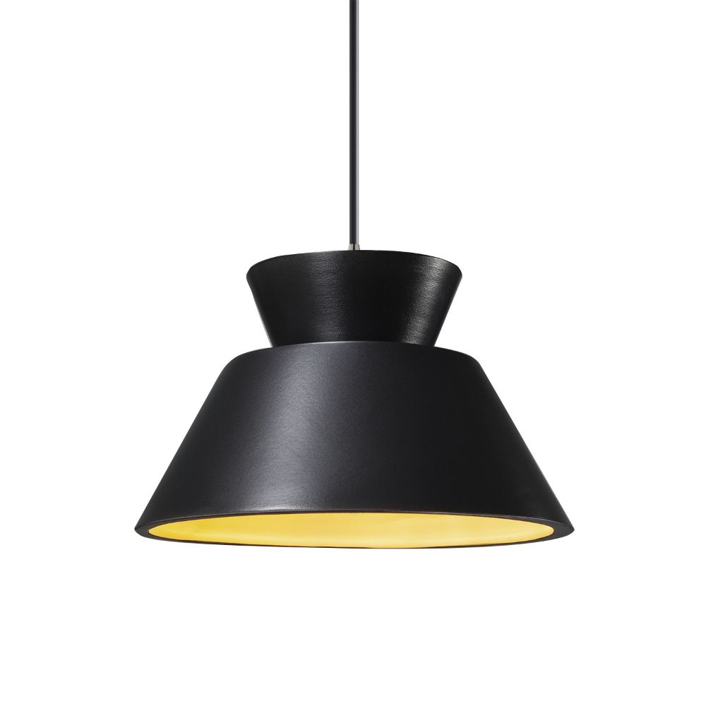 Justice Design Group CER-6420-CBGD-NCKL-BKCD Trapezoid 1-Light Pendant in Carbon Matte Black With Champagne Gold Internal Finish