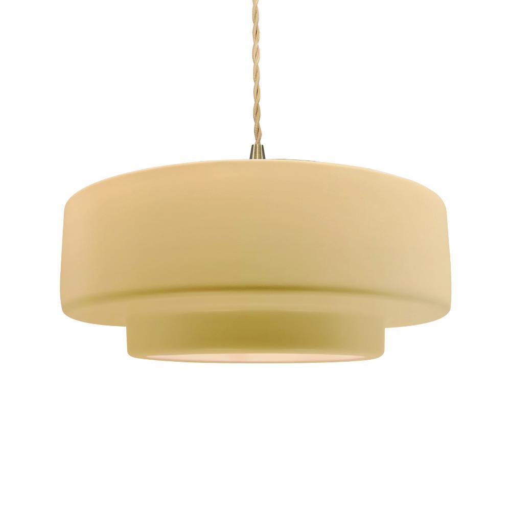 Justice Design CER-6545-MYLW-BRSS-BEIG-TWST Large Tier 1-Light Pendant - Muted Yellow