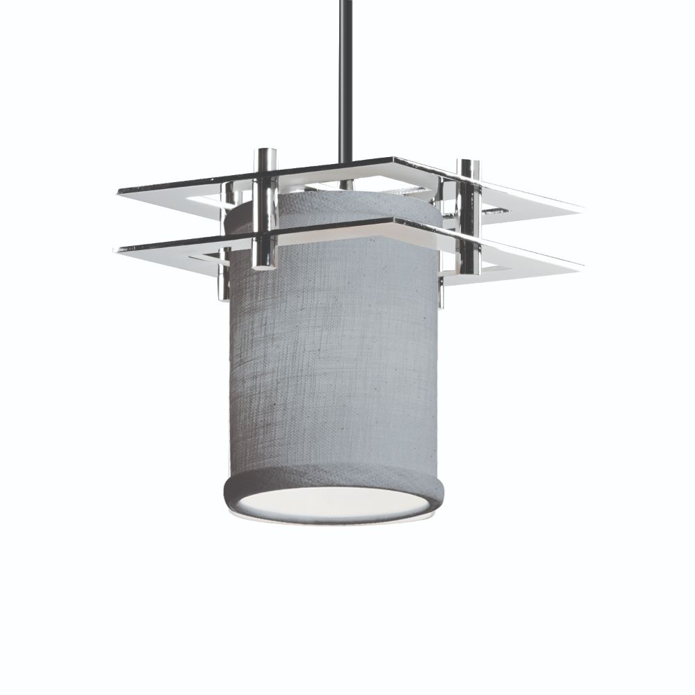 Justice Design Group FAB-8165-10-CREM-CROM-RIGID-LED1-700 Textile Metropolis 1 Light Small LED Pendant with 2 Flat Bars in Polished Chrome