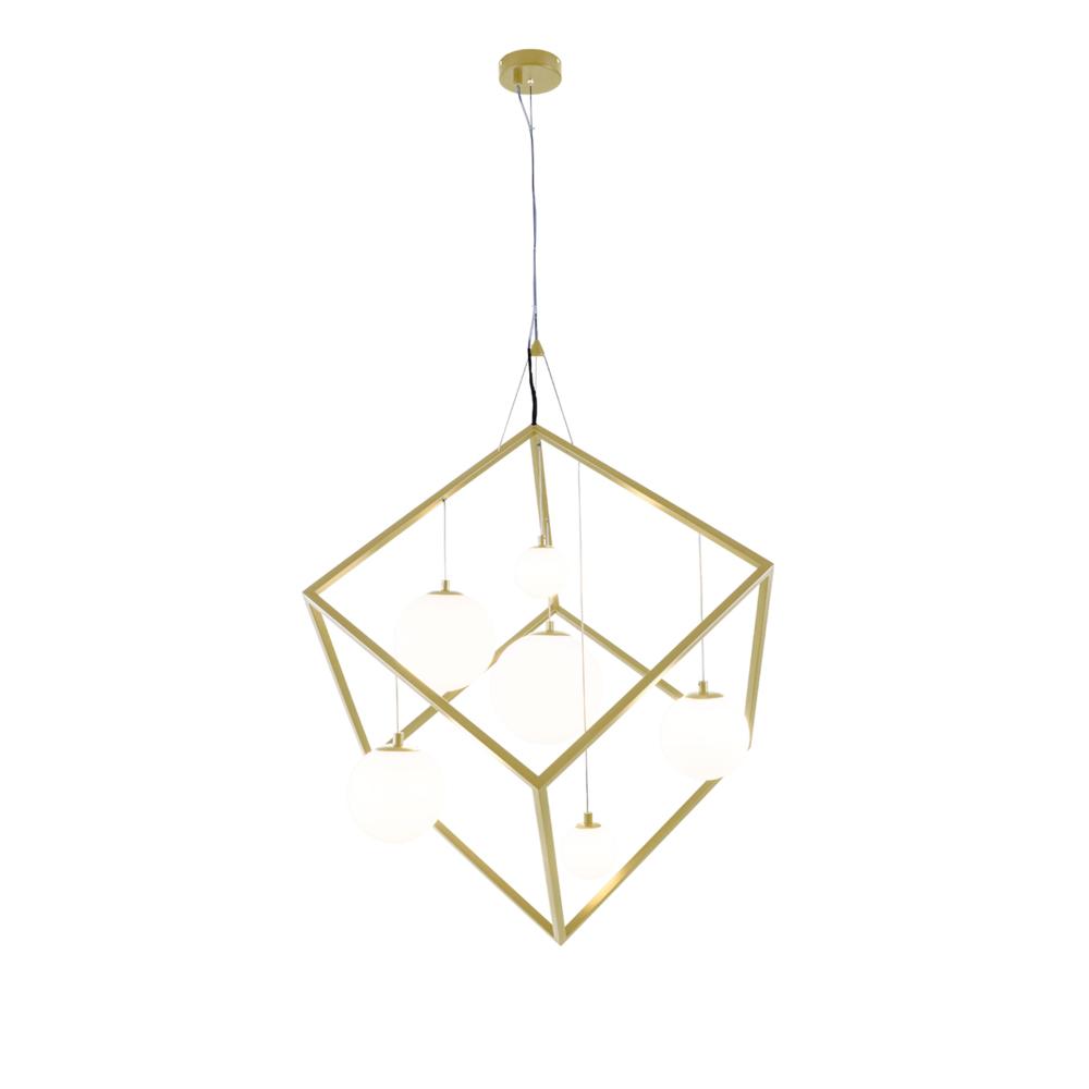 Justice Design FSN-4442-OPAL-BRSS Pixie 6-Light Cube Pendant in Brushed Brass (BRSS)