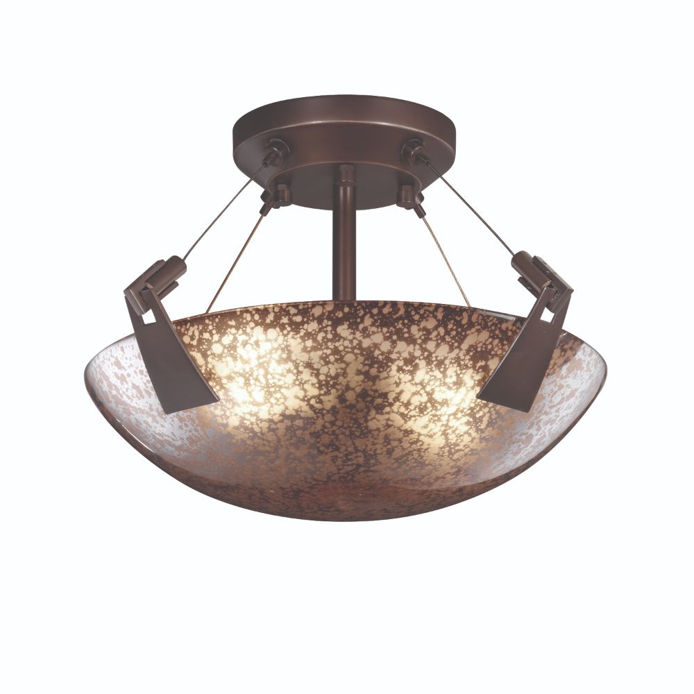Justice Design Group FSN-9630-35-OPAL-DBRZ Fusion 14" Bowl Semi Flush Mount with Tapered Clips in Dark Bronze