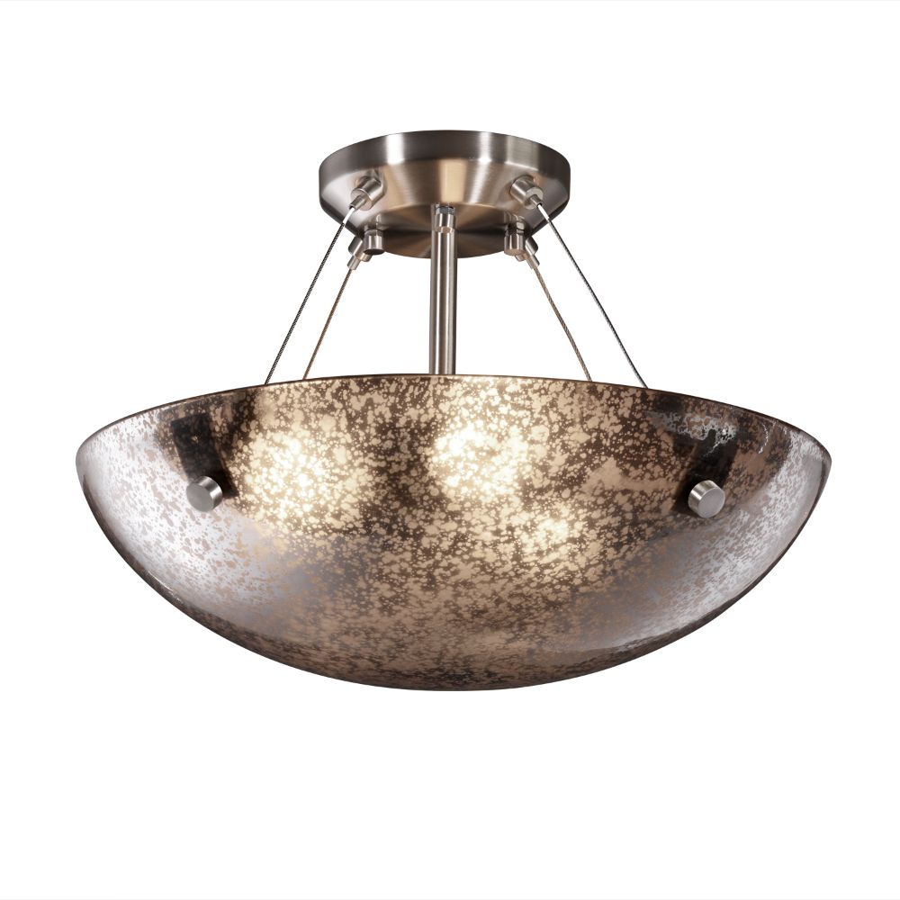 Justice Design Group FSN-9651-35-OPAL-NCKL-F1-LED3-3000 Fusion 18" Bowl LED Semi Flush Mount with Finials in Brushed Nickel