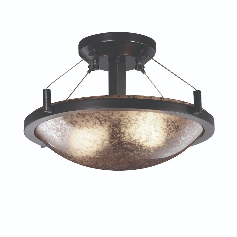 Justice Design Group FSN-9680-35-OPAL-DBRZ-LED2-2000 Fusion 14" Round Bowl LED Semi Flush Mount with Ring in Dark Bronze