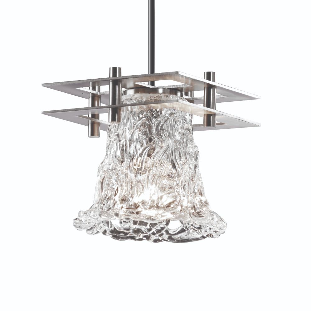 Justice Design Group GLA-8165-26-CLRT-CROM-BKCD Veneto Luce Metropolis 1 Light Small Pendant with 2 Flat Bars in Polished Chrome