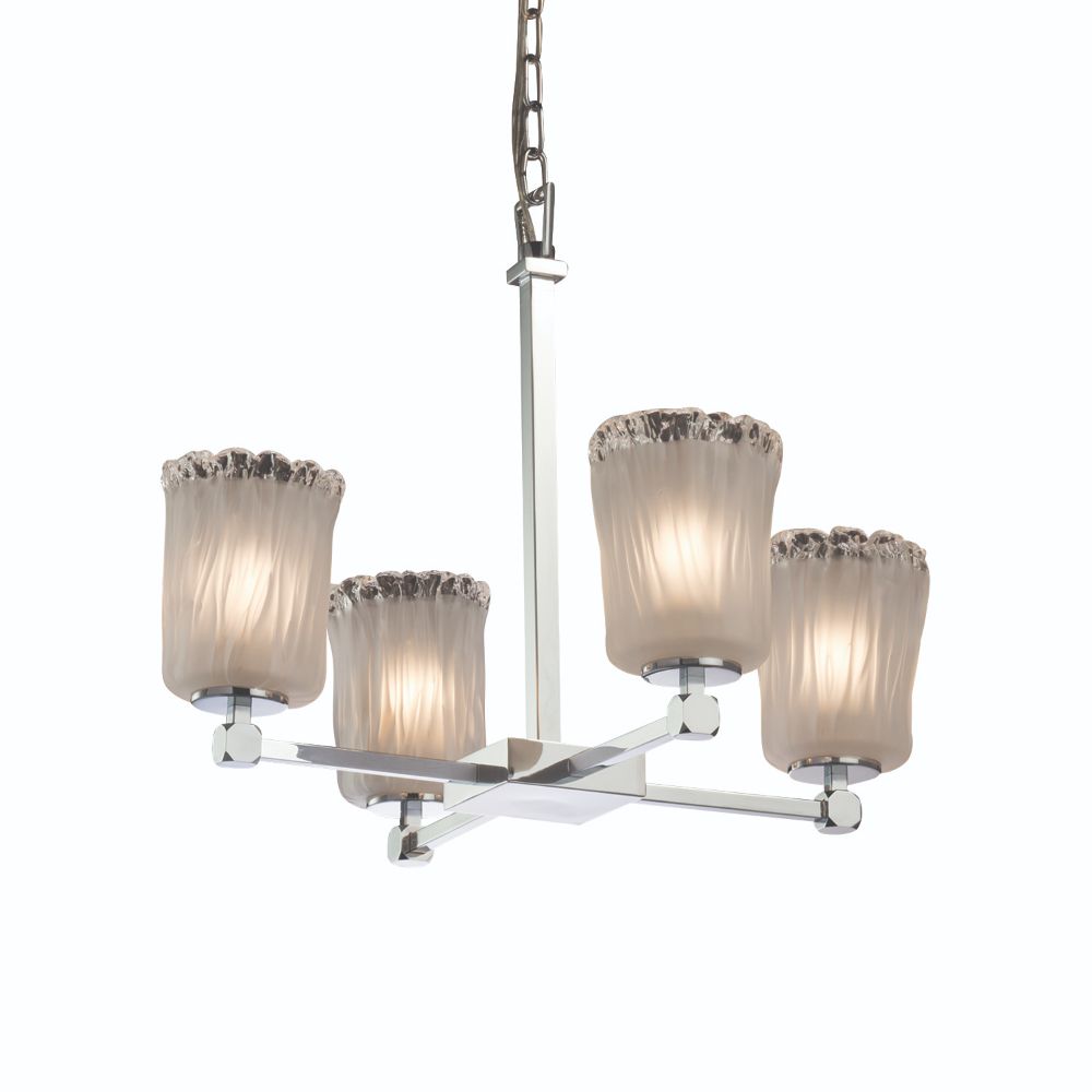 Justice Design Group GLA-8420-20-LACE-CROM Veneto Luce Tetra 4 Light Chandelier in Polished Chrome