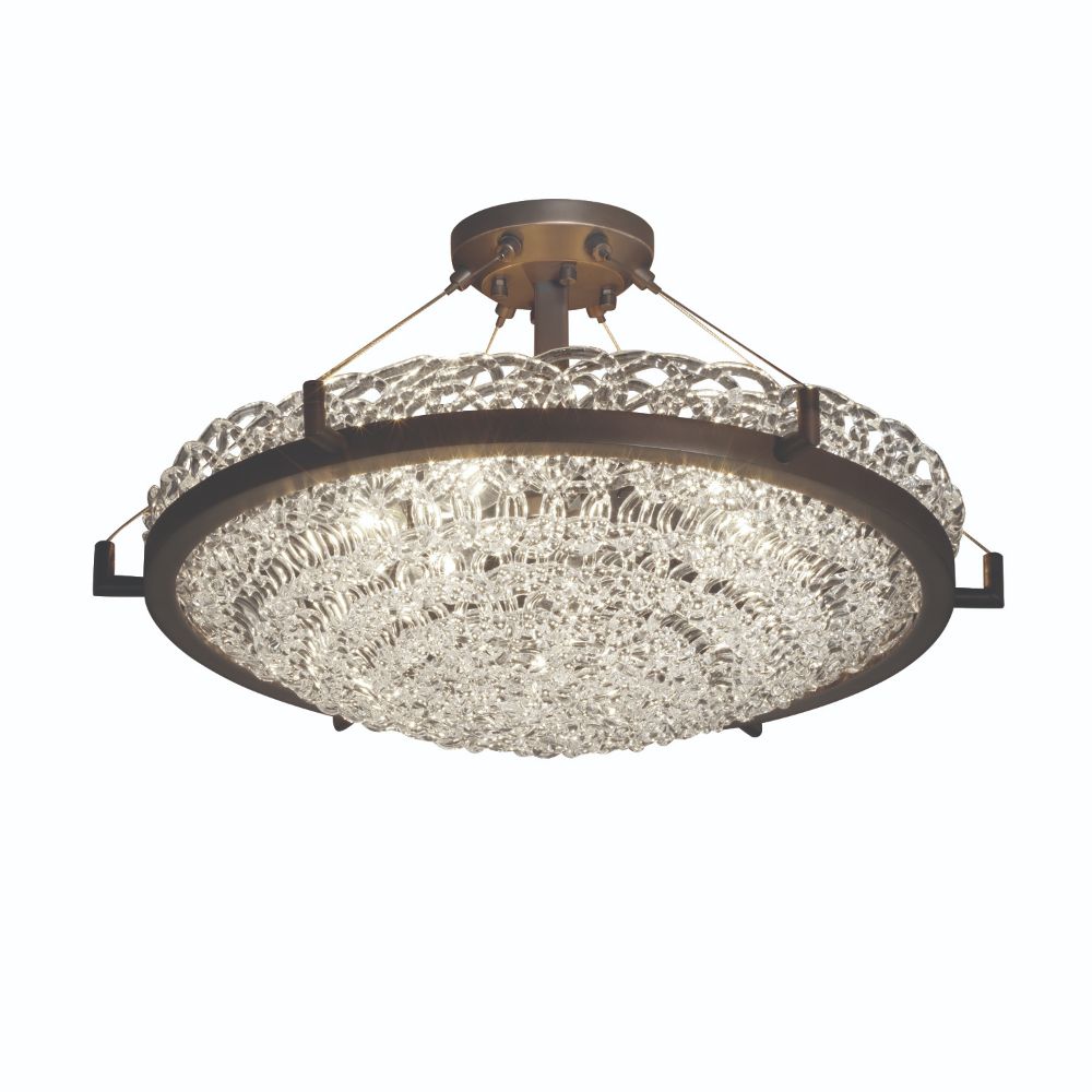 Justice Design Group GLA-9682-35-WTFR-DBRZ Veneto Luce 24" Round Bowl Semi Flush Mount with Ring in Dark Bronze