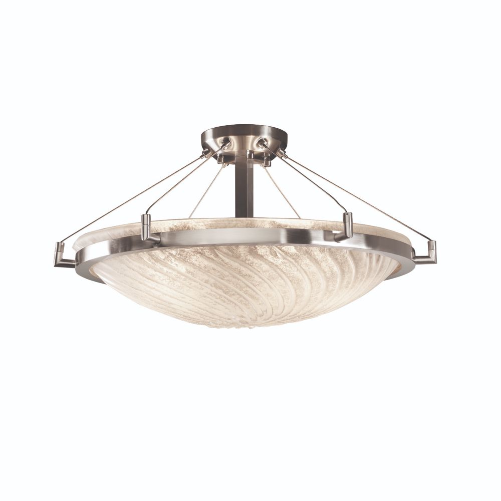 Justice Design Group GLA-9682-35-WTFR-NCKL Veneto Luce 24" Round Bowl Semi Flush Mount with Ring in Brushed Nickel