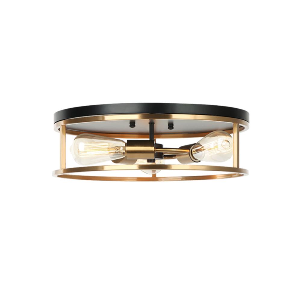 Justice Design NSH-4480-MBBR Knox Round 3-Light Flush-Mount in Matte Black w/ Brass Accents (MBBR)