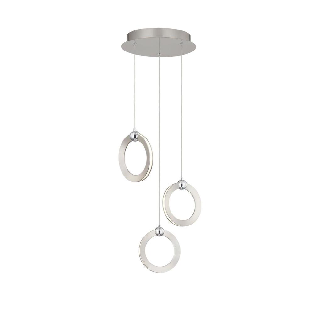 Justice Design NSH-8123-NCCR Hermosa LED 3-Light Multi-Pendant in Brushed Nickel w/ Chrome Accents (NCCR)