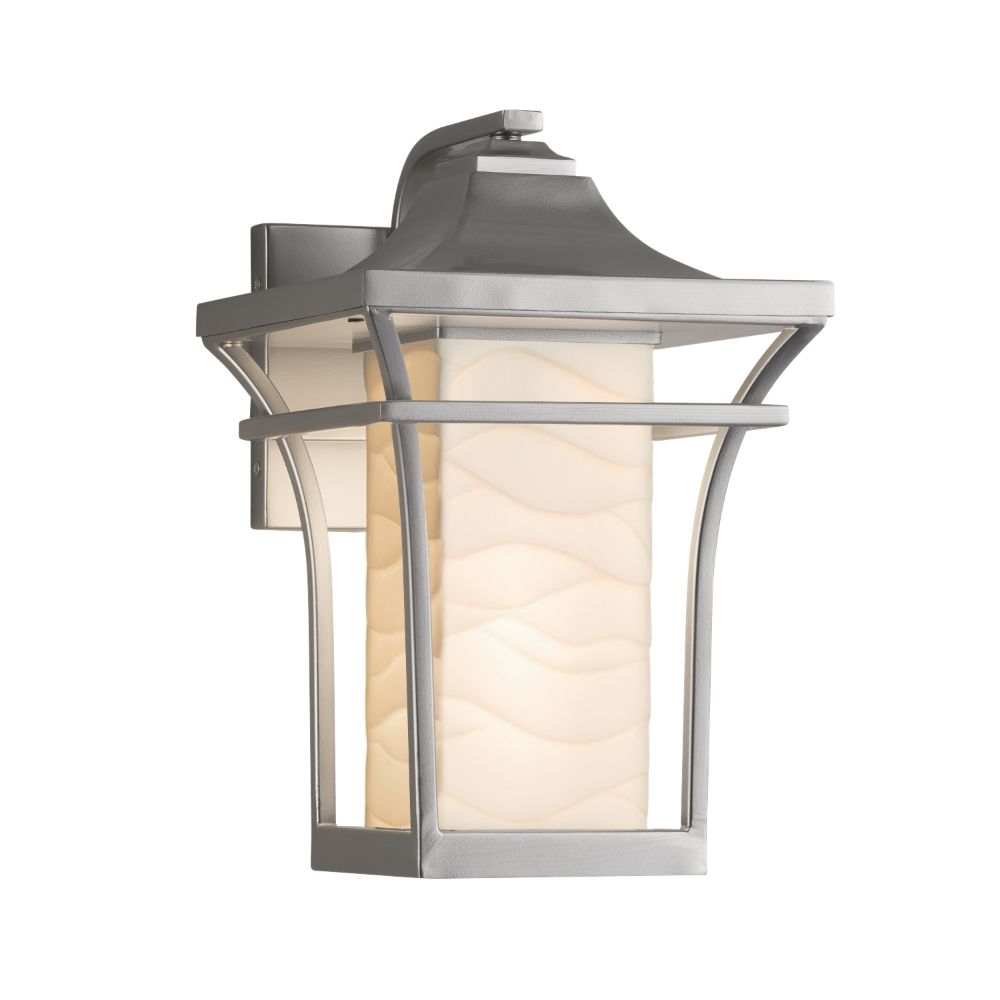 Justice Design Group PNA-7521W-WAVE-NCKL Porcelina Summit Small 1 Light Outdoor Wall Sconce in Brushed Nickel