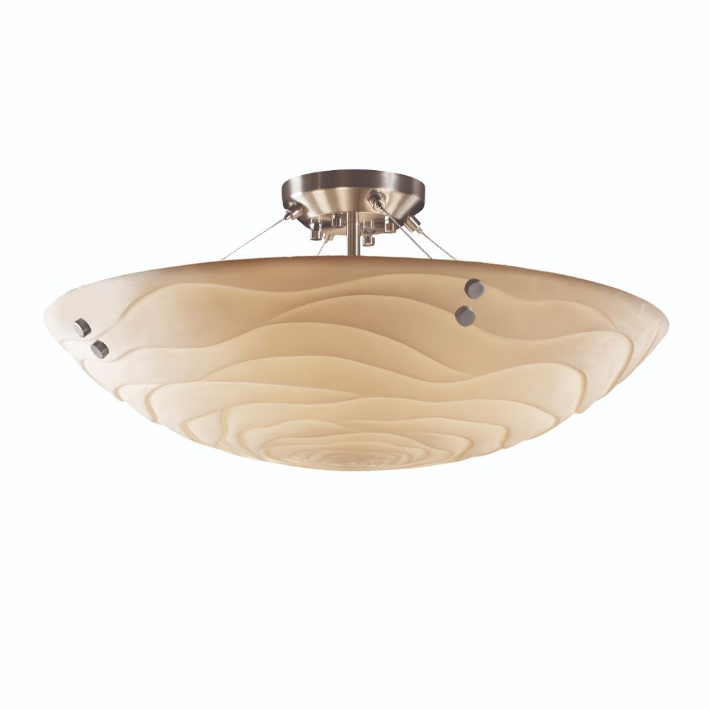 Justice Design Group PNA-9657-25-WAVE-DBRZ-F1 Porcelina 48" Bowl Semi Flush Mount with Pair Cylindrical Finials in Dark Bronze