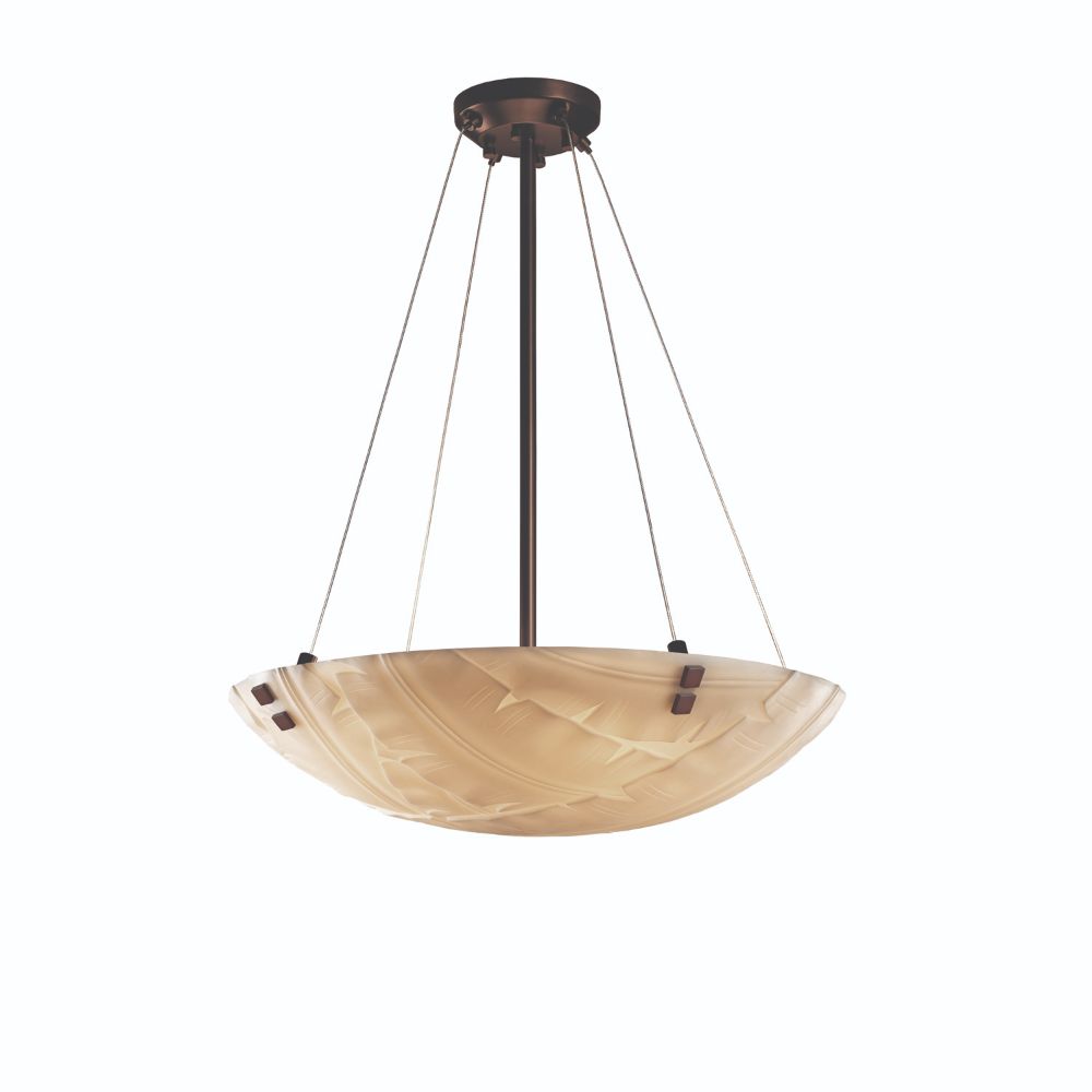 Justice Design Group PNA-9662-25-WAVE-DBRZ-F1 Porcelina 24" Bowl Pendant with Pair Cylindrical Finials in Dark Bronze