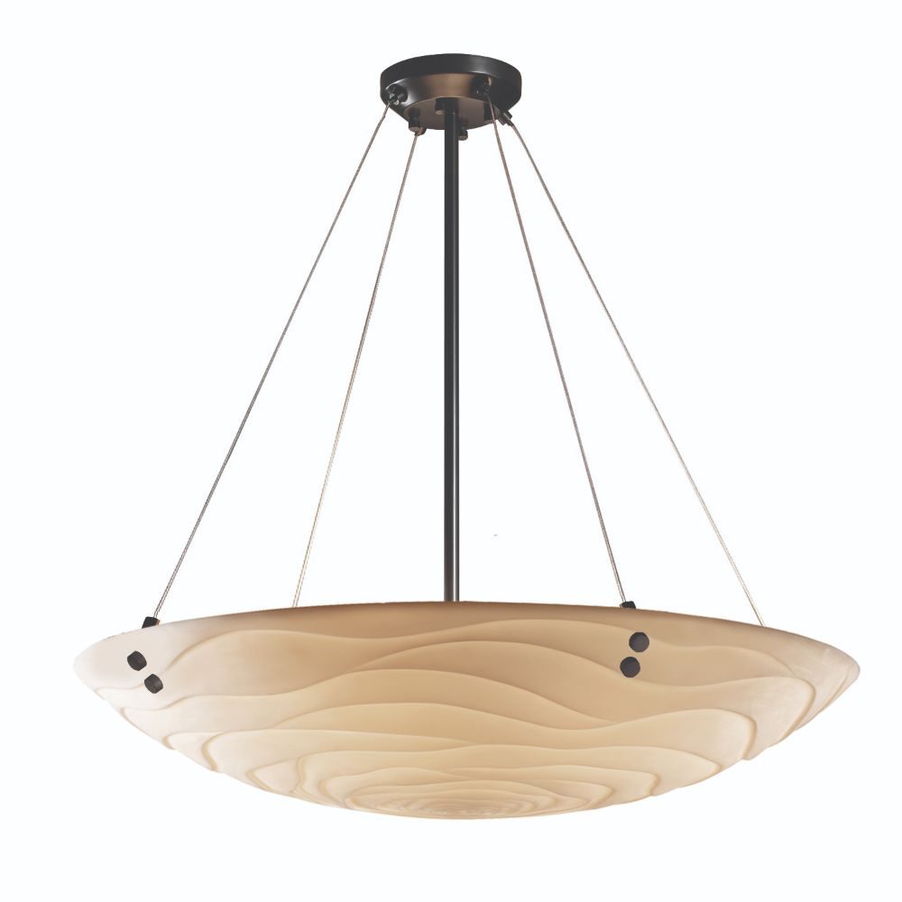 Justice Design Group PNA-9664-25-WAVE-DBRZ-F1-LED6-6000 Porcelina 36" Bowl LED Pendant with Pair Cylindrical Finials in Dark Bronze