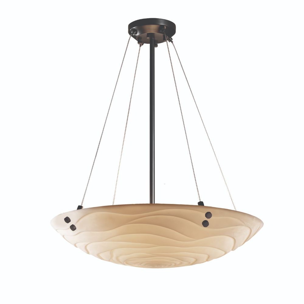 Justice Design Group PNA-9667-25-WAVE-DBRZ-F3 Porcelina 48" Bowl Pendant with Pair Square Points Finials in Dark Bronze