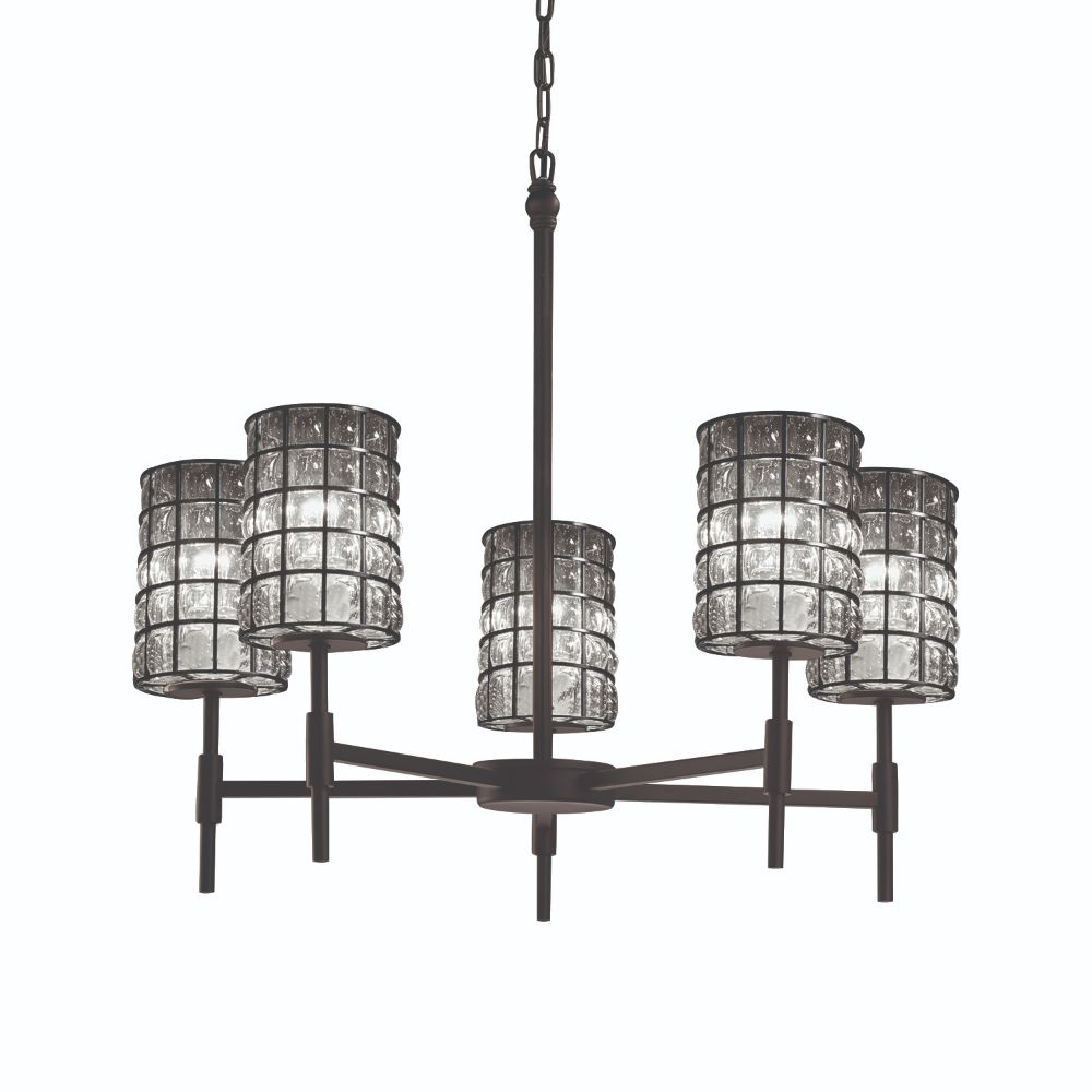 Justice Design Group WGL-8410-30-GRCB-CROM-LED5-3500 Wire Glass Union 5 Light LED Chandelier in Polished Chrome