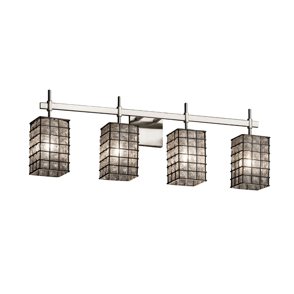 Justice Design Group WGL-8414-10-GRCB-CROM Wire Glass Union 4 Light Bathroom Bar in Polished Chrome