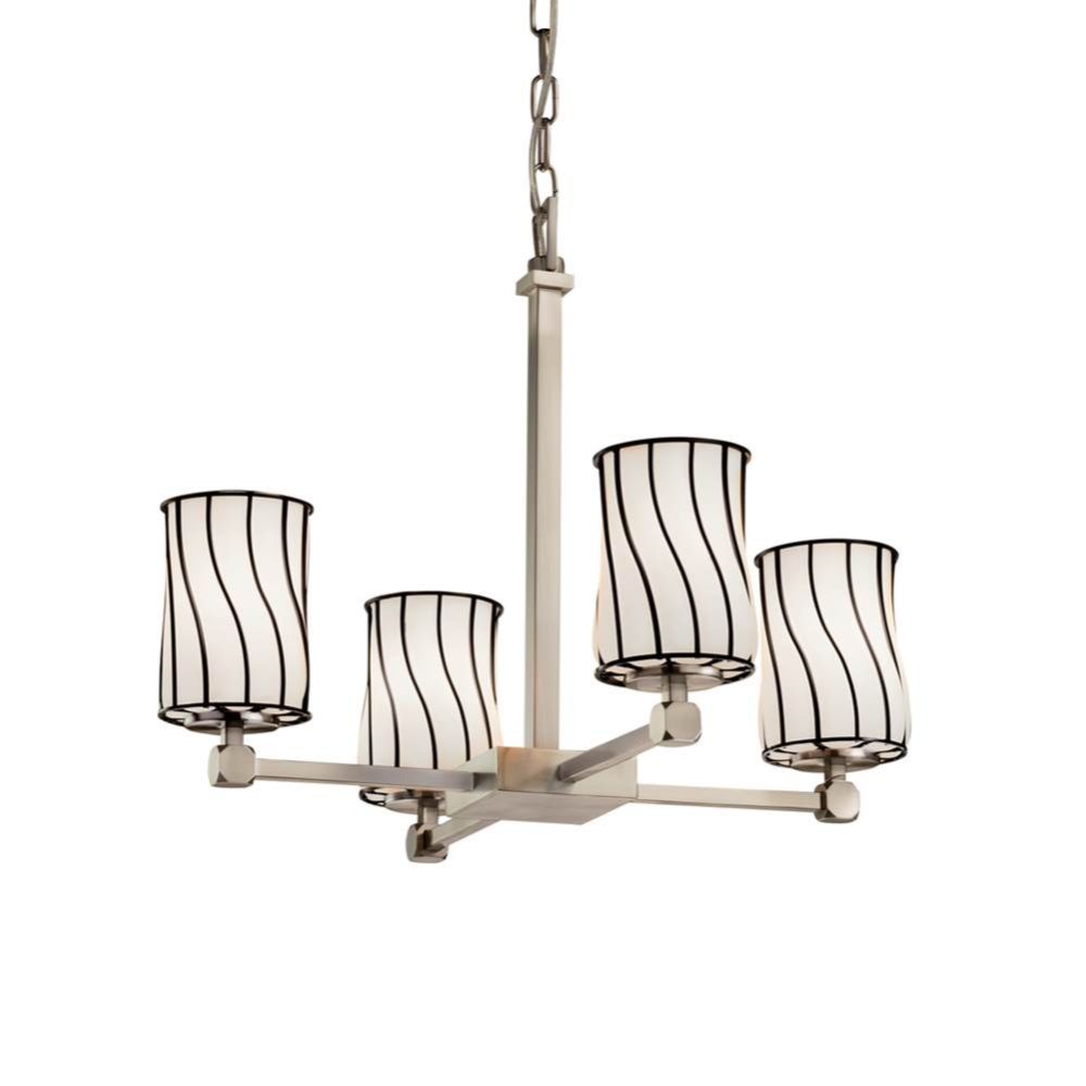 Justice Design Group WGL-8420-10-GRCB-CROM Wire Glass Tetra 4 Light Chandelier in Polished Chrome
