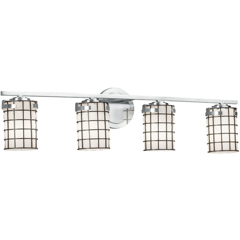 Justice Design Group WGL-8454-10-GRCB-CROM Wire Glass Atlas 4 Light Bathroom Bar in Polished Chrome