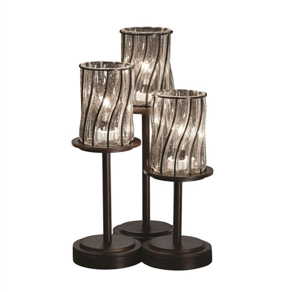 Justice Design Group WGL-8797-10-GRCB-DBRZ-LED3-2100 Wire Glass Dakota 3 Light LED Table Lamp in Dark Bronze