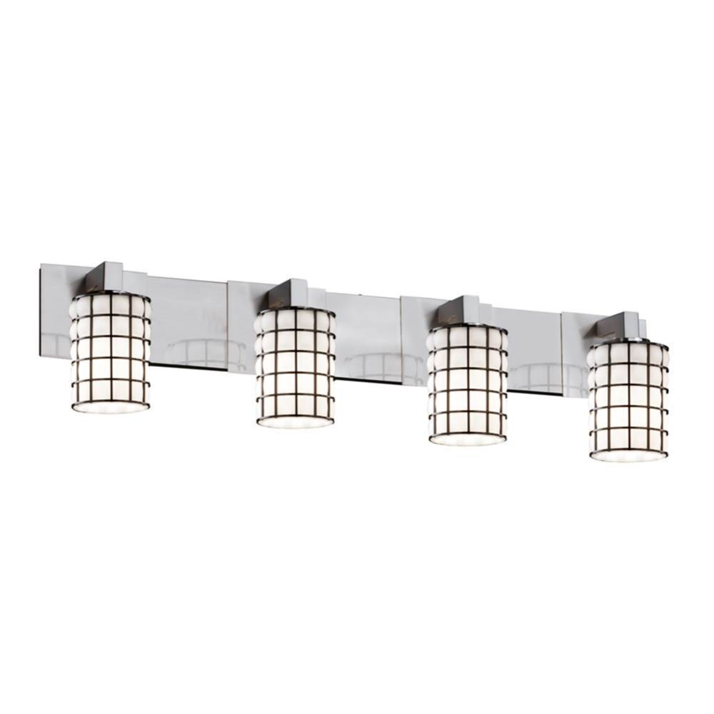 Justice Design Group WGL-8924-10-GRCB-CROM Wire Glass Modular 4 Light Bathroom Bar in Polished Chrome