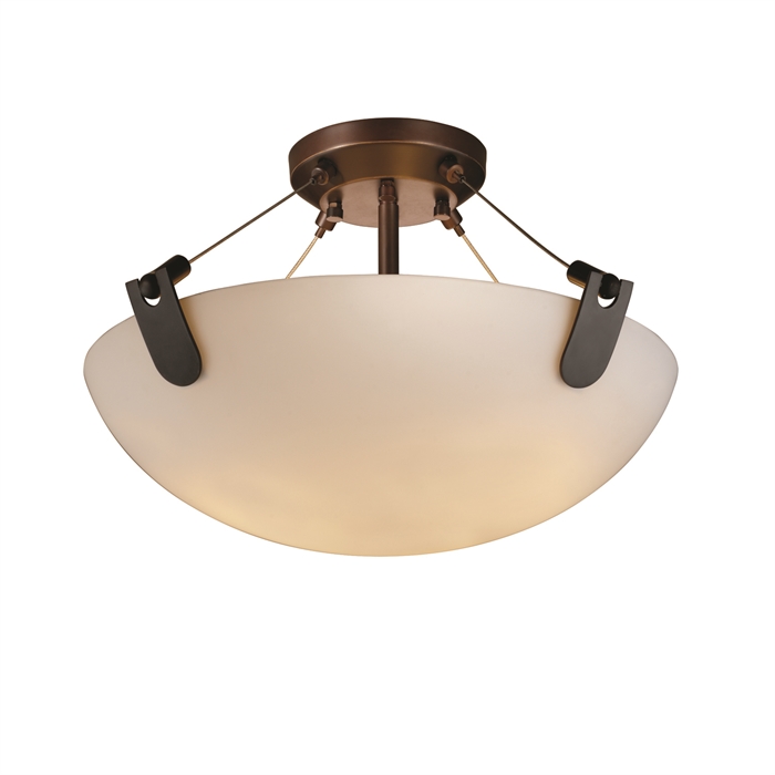 Justice Design Group FSN-9611-35-OPAL-DBRZ-LED3-3000 18" Semi-Flush Bowl W/ U-Clips - LED in Dark Bronze