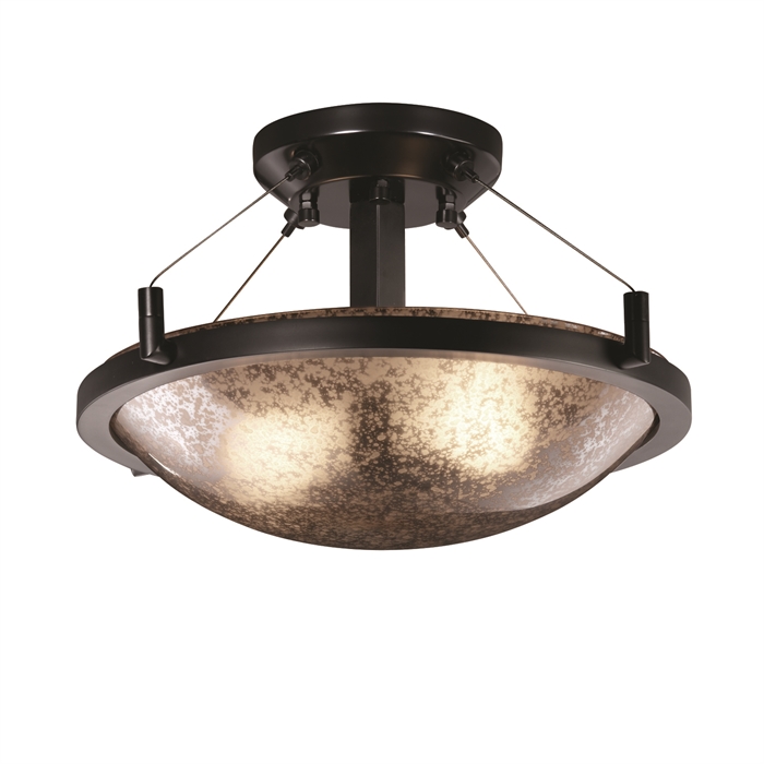 Justice Design Group FSN-9680-35-MROR-DBRZ-LED2-2000 14" Round Semi-Flush Bowl W/ Ring - LED in Dark Bronze