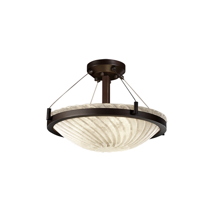 Justice Design Group GLA-9681-35-WHTW-DBRZ-LED3-3000 18" Round Semi-Flush Bowl W/ Ring - LED in Dark Bronze