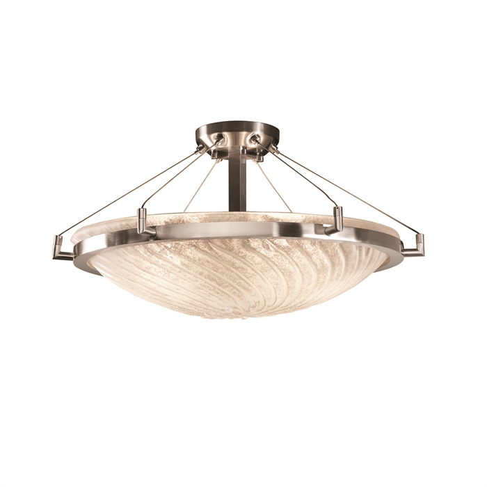 Justice Design Group GLA-9682-35-WHTW-NCKL 24" Round Semi-Flush Bowl W/ Ring in Brushed Nickel
