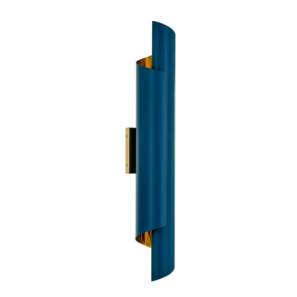 Kalco 514721PBN Piaga 24 in Wall Sconce in Matte Blue and Polished Brass