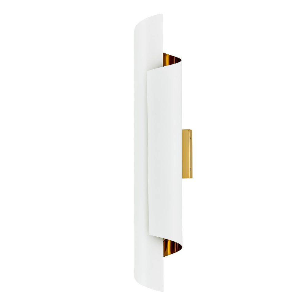 Kalco 514721PBW Piaga 24 in Wall Sconce in Matte White and Polished Brass