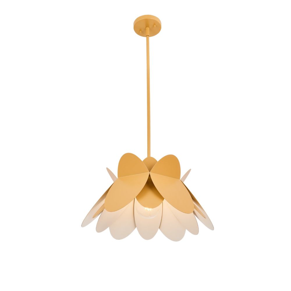 Kalco 517055WY Flor 18 In Harvest Yellow Pendant in White and Yellow