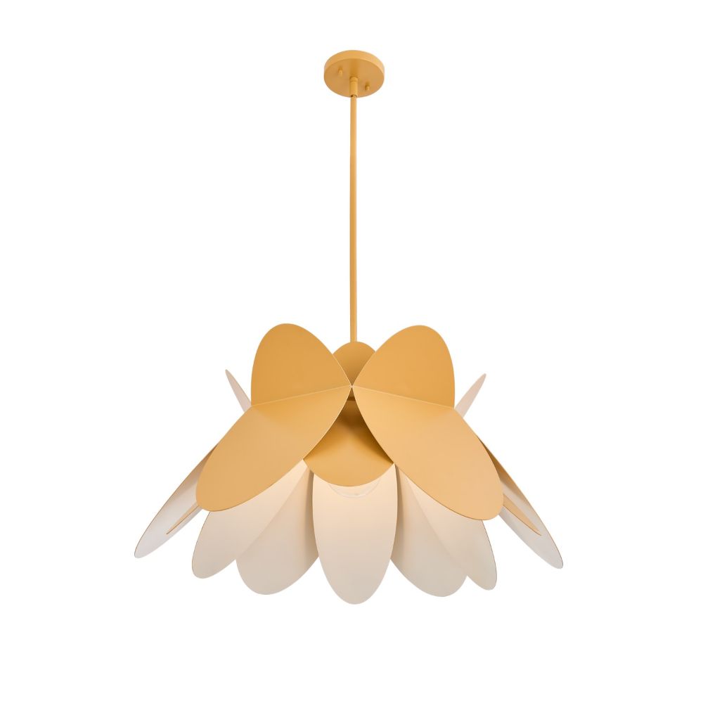 Kalco 517056WY Flor 26 In Harvest Yellow Pendant in White and Yellow