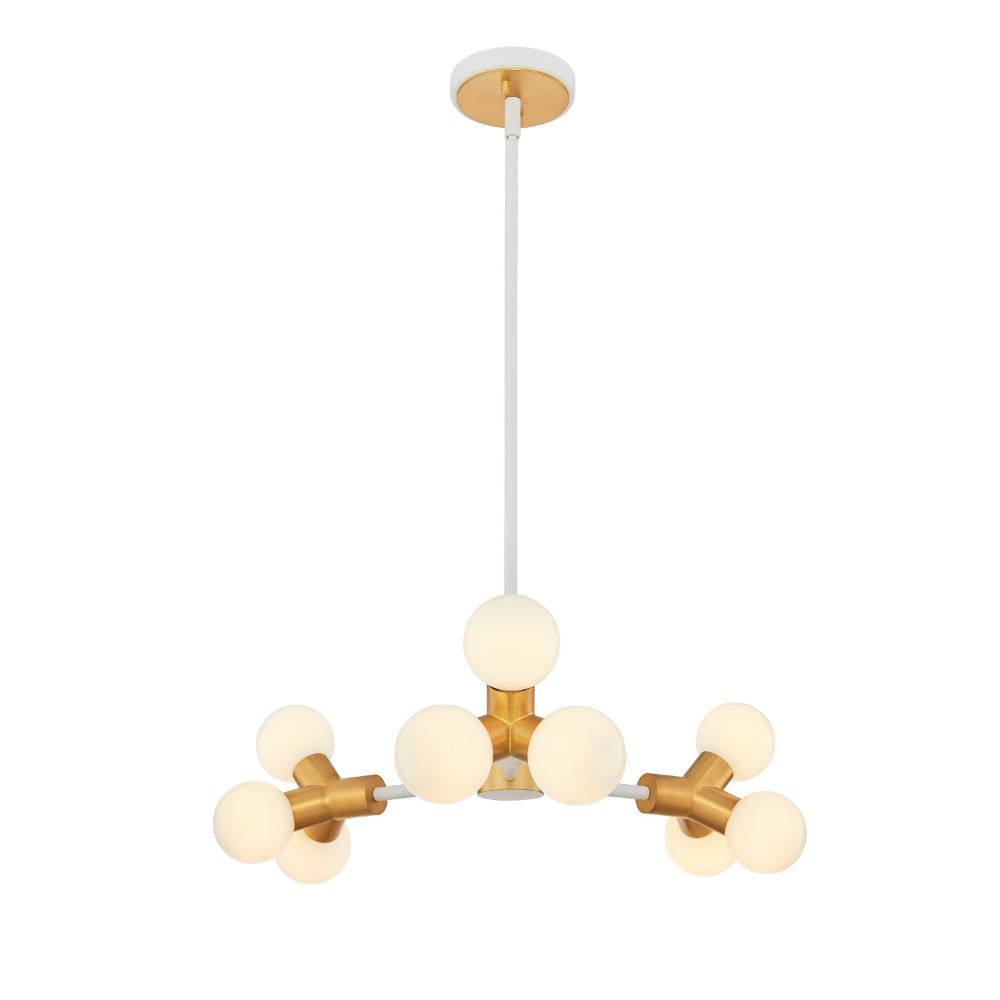 Kalco 517471WNB Tres 9 LT Chandelier in White and New Brass