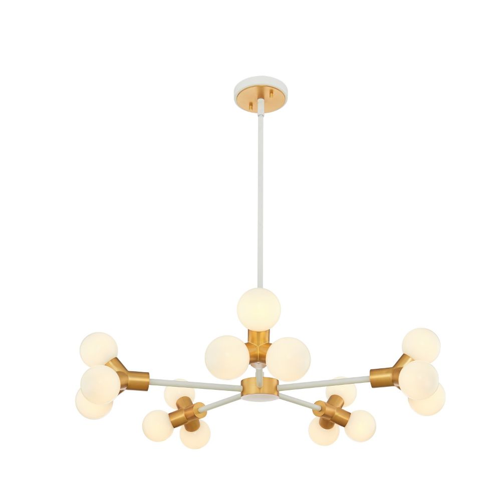 Kalco 517472WNB Tres 15 LT Chandelier in White and New Brass
