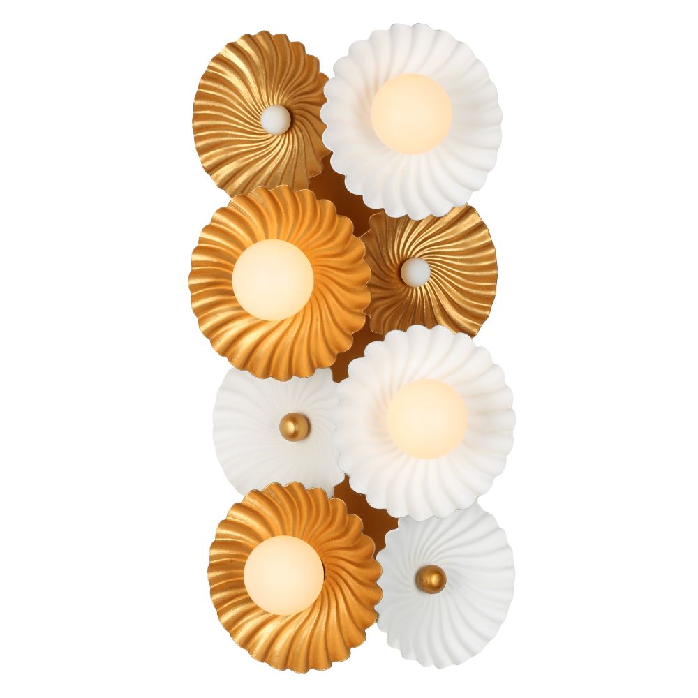 Kalco 520321WVB Damask 4 LT Wall Sconce in White and Vintage Brass
