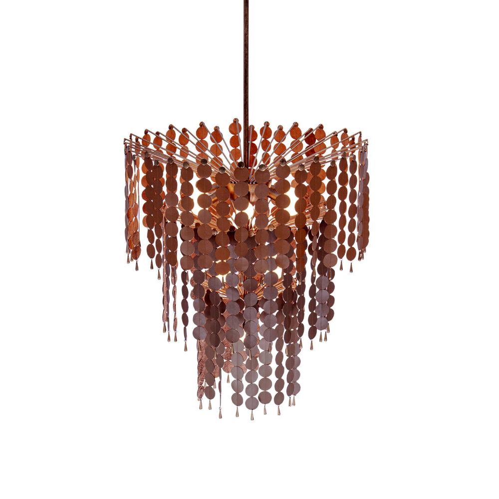 Kalco 522355PAB Leather 3 Tier Chandelier in Pearlized Antique Brass