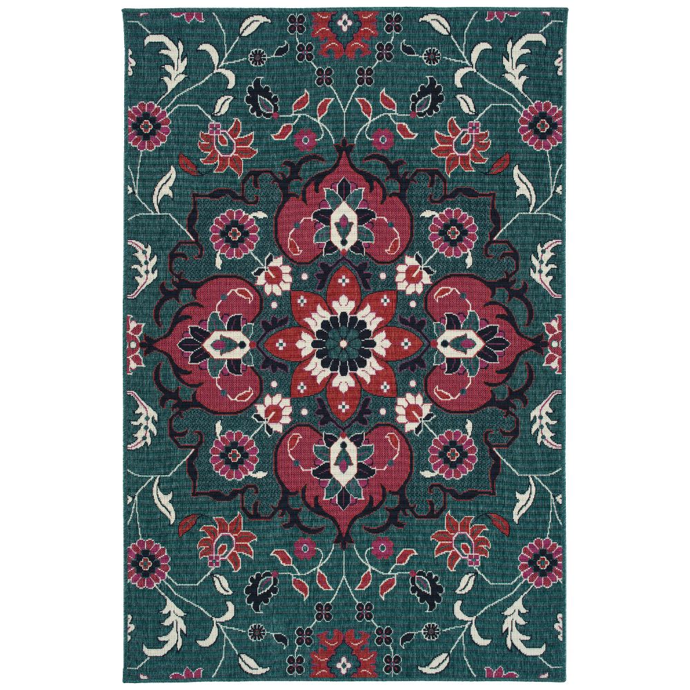 Kaleen Rugs BTK03-91 Bitki Collection 1 ft. 11 in. X 3 ft. 7 in. Rectangle Rug in Teal/Pink/Red/Navy/Ivory