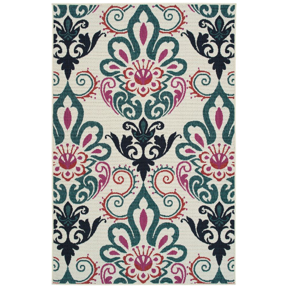 Kaleen Rugs BTK04-01 Bitki Collection 7 ft. 10 in. X 10 ft. 10 in. Rectangle Rug in Ivory/Teal/Pink/Red/Navy