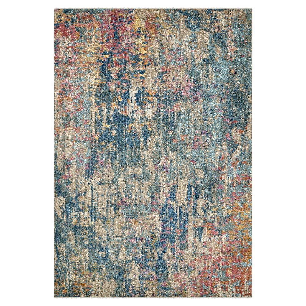 Kaleen Rugs DSH02-17 Dasha Collection 6 ft. 7 in. X 6 ft. 7 in. Round Rug in Blue/Turquoise/Gold/Coral/Pink/Sand/Ivory
