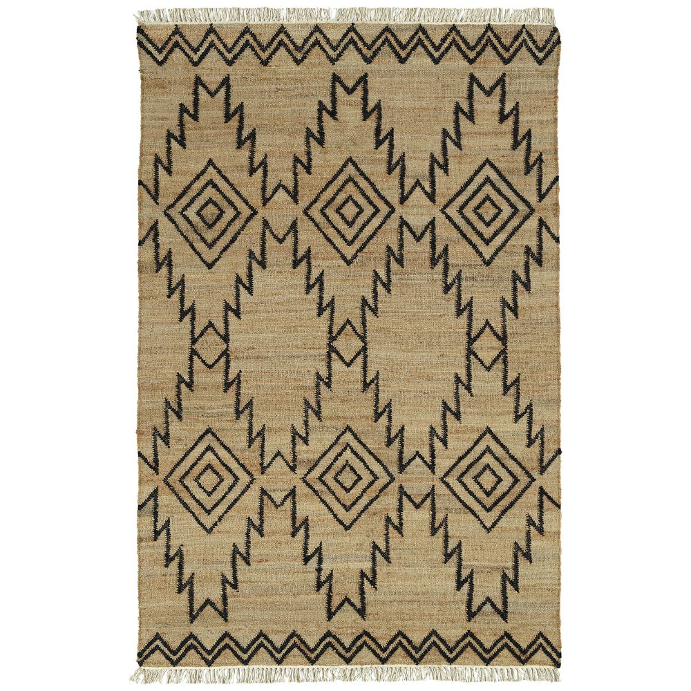 Kaleen Rugs HJT05-02 Natural Jute Collection Black 18" x 18" Square Residential Indoor Throw Rug