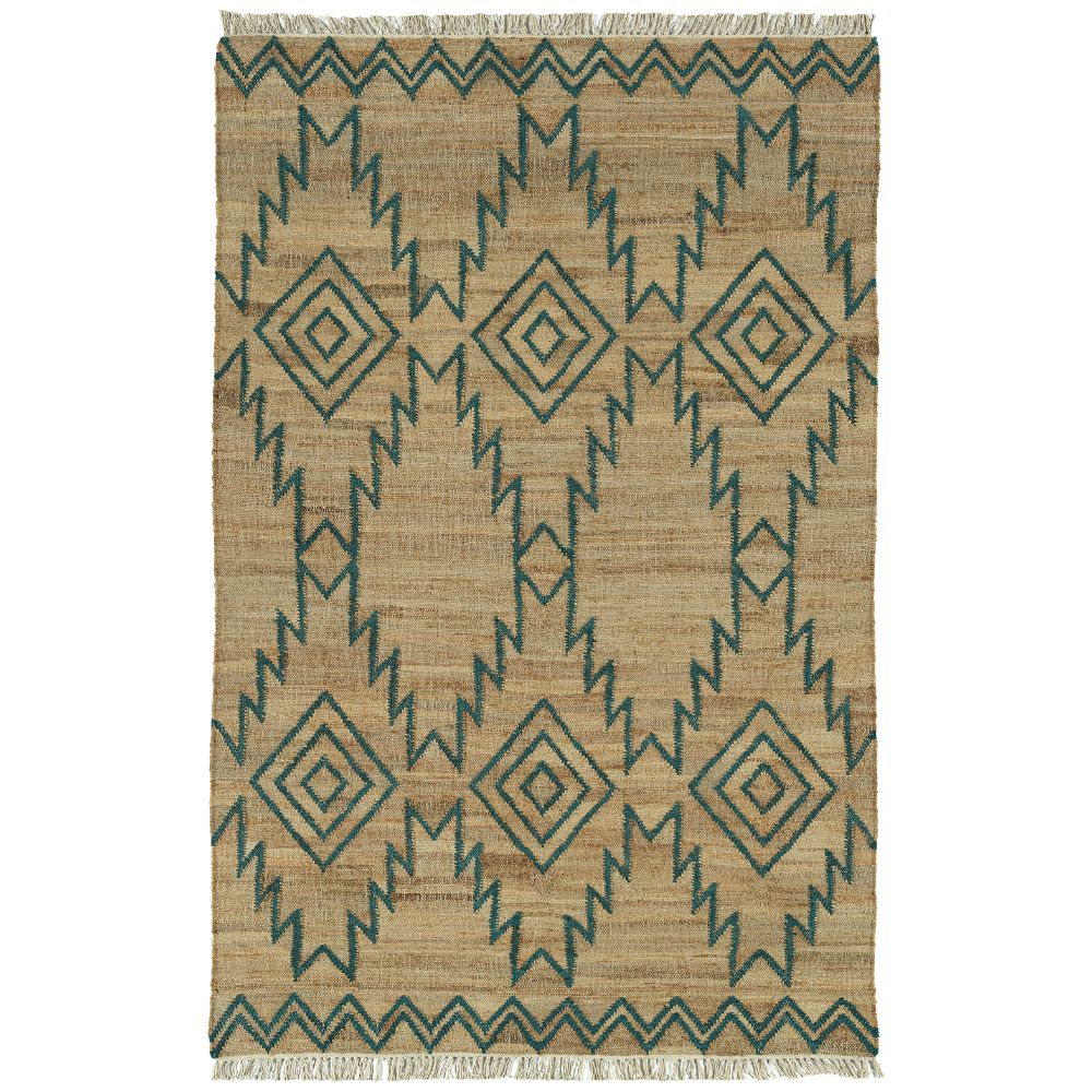 Kaleen Rugs HJT05-78 Natural Jute Collection Turquoise 18" x 18" Square Residential Indoor Throw Rug