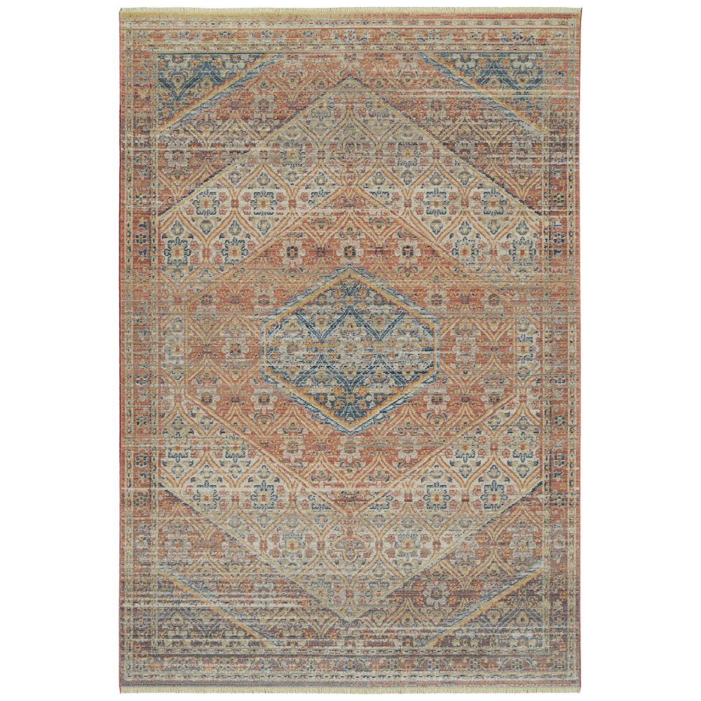 Kaleen Rugs ILA07-97 Rila Collection 18 in. X 18 in. Square Rug in Salmon/Mocha/Gold/Blue/Camel
