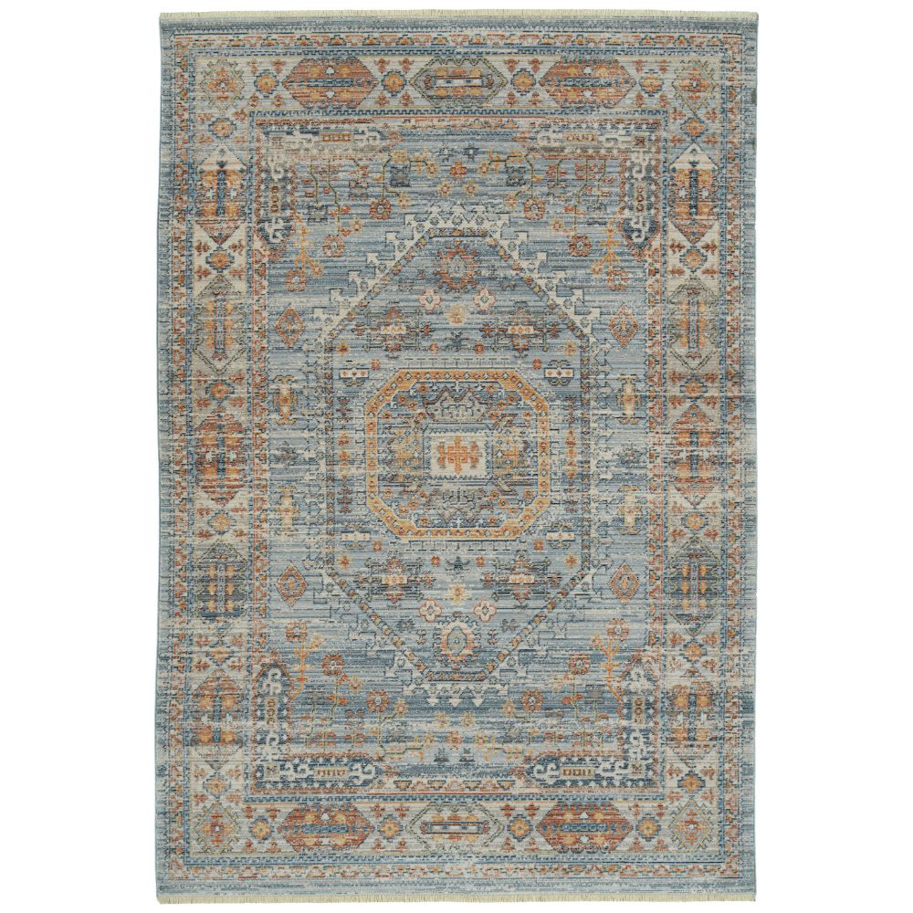 Kaleen Rugs ILA08-17 Rila Collection 18 in. X 18 in. Square Rug in Blue,Silver/Gold/Camel/Rust