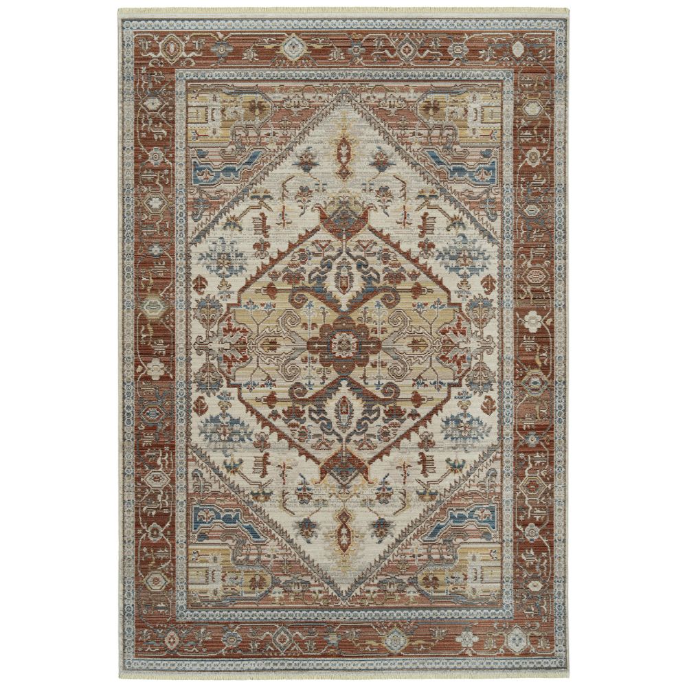 Kaleen Rugs ILA10-06 Rila Collection 18 in. X 18 in. Square Rug in Brick/Mocha/Silver/Gold/Blue/Rust